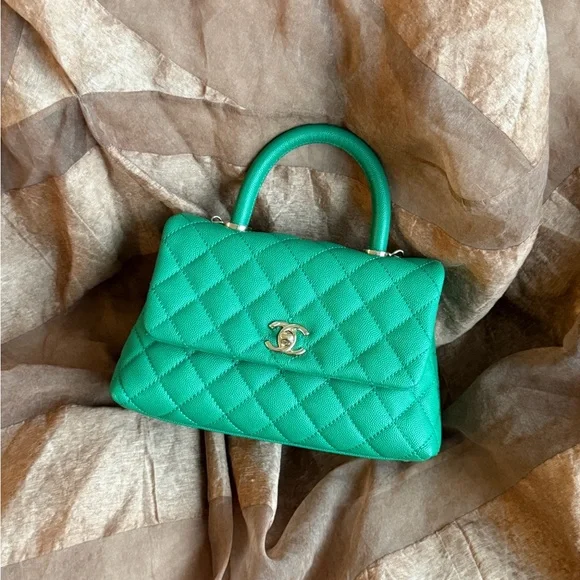 CHANEL Green Caviar Coco Top Handle Flap Bag Small GHW - Picture 2 of 15